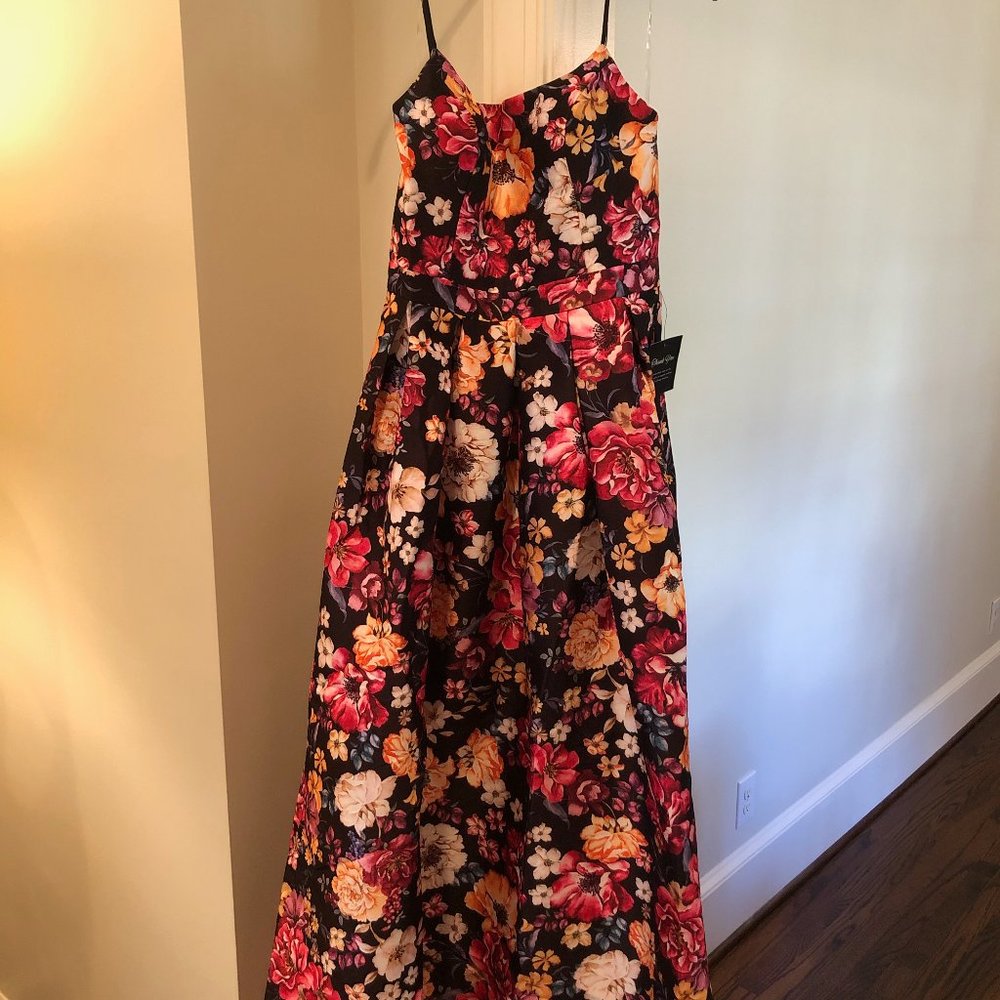 Floral fuschia backless long dress